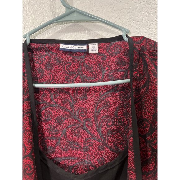 Croft and Barrow Top Womens 3X Red Black Open Cardigan Jacquard Office Career - Picture 2 of 8